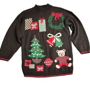 Ugly Christmas Sweater Oversized Black 3/4 Sleeve